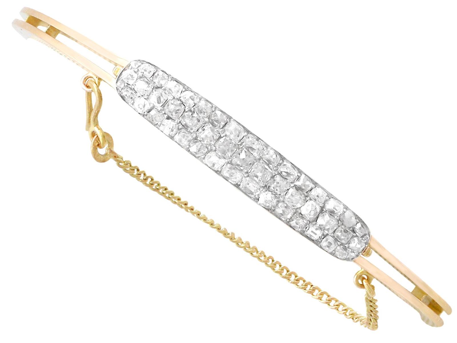 2.25ct Diamond & 14ct Yellow Gold Bangle - Russian c.1935 (1 of 9)