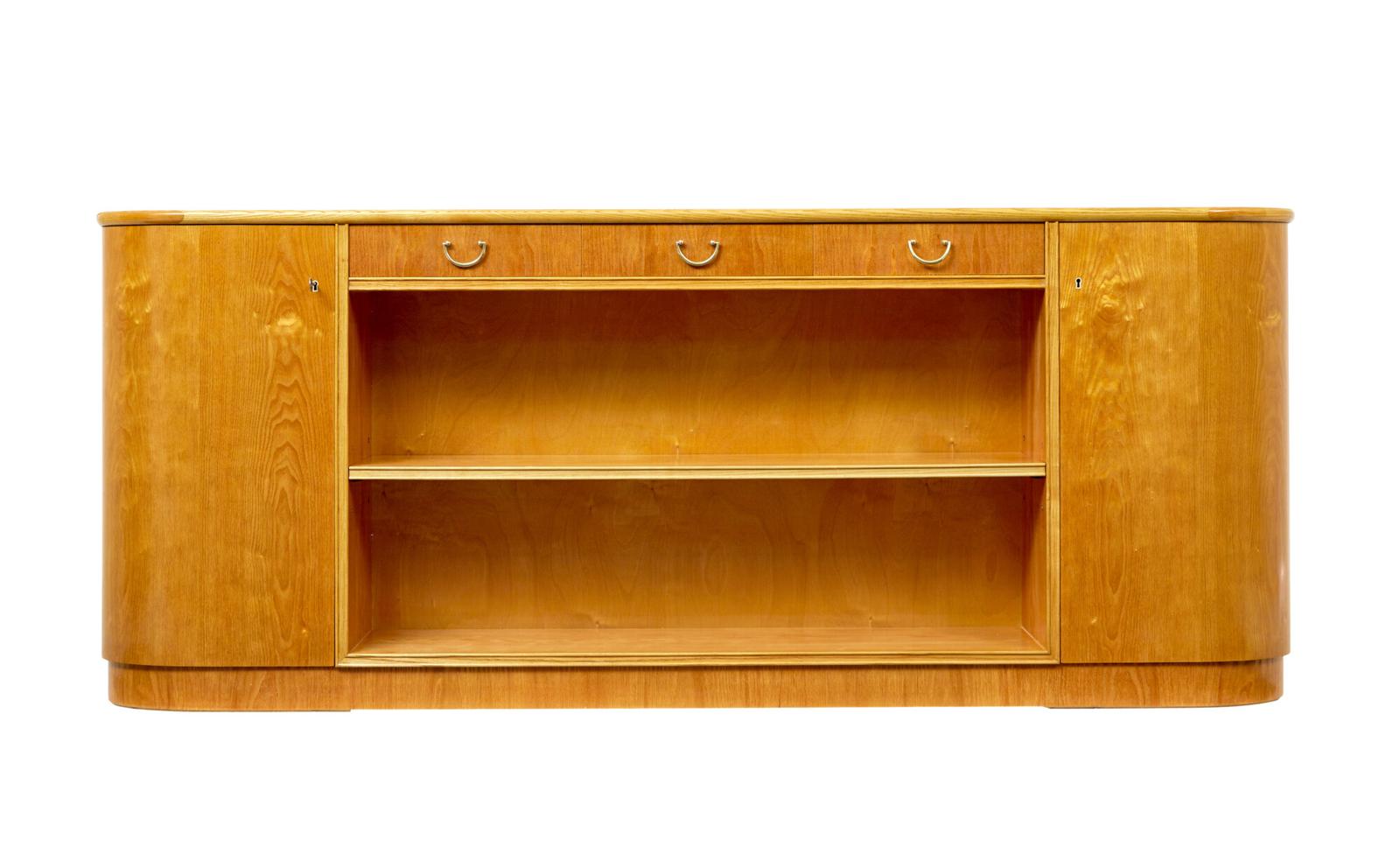 Mid Century Shaped Scandinavian Elm Low Open Bookcase (1 of 10)