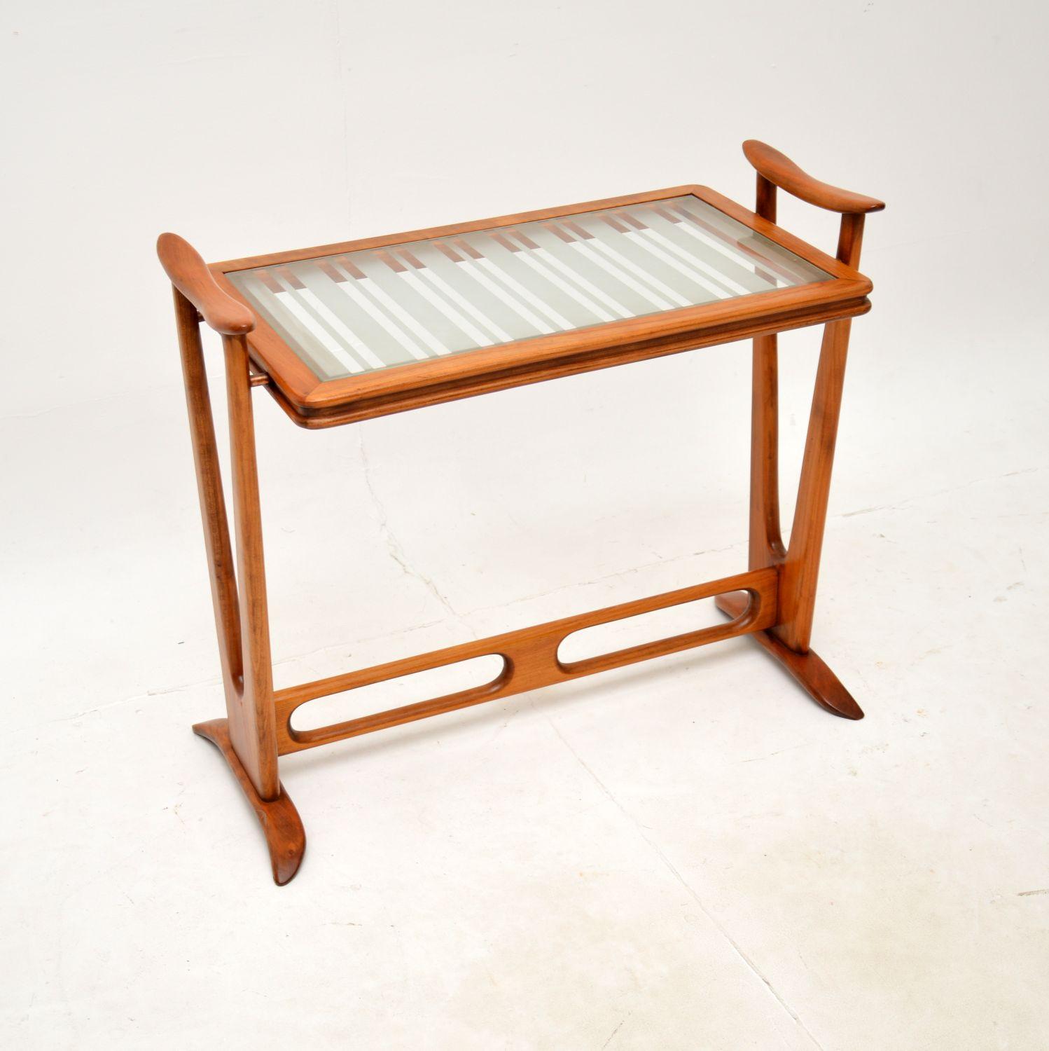 Vintage French Cherrywood Glass Top Side Table (1 of 8)