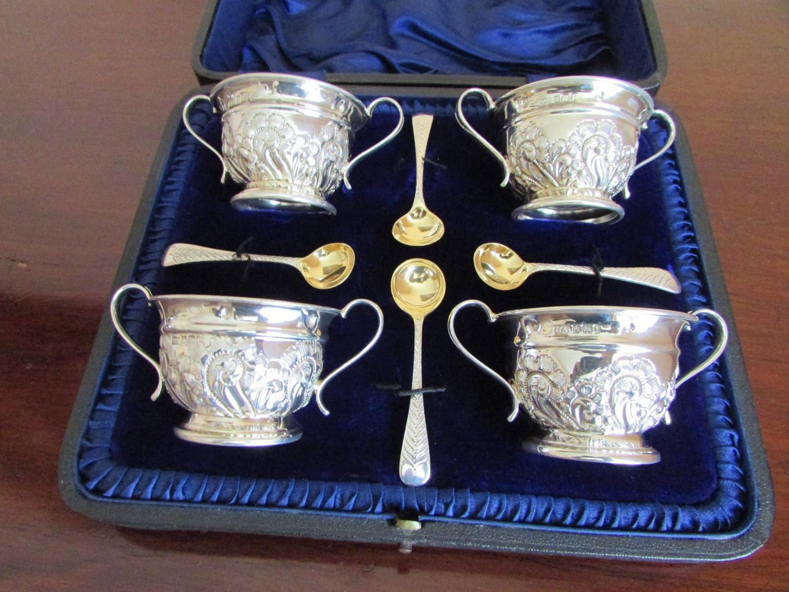 Antique Edwardian Silver Salts Cruet Set 214g Sheffield 1901 Atkin Brothers HM (1 of 8)