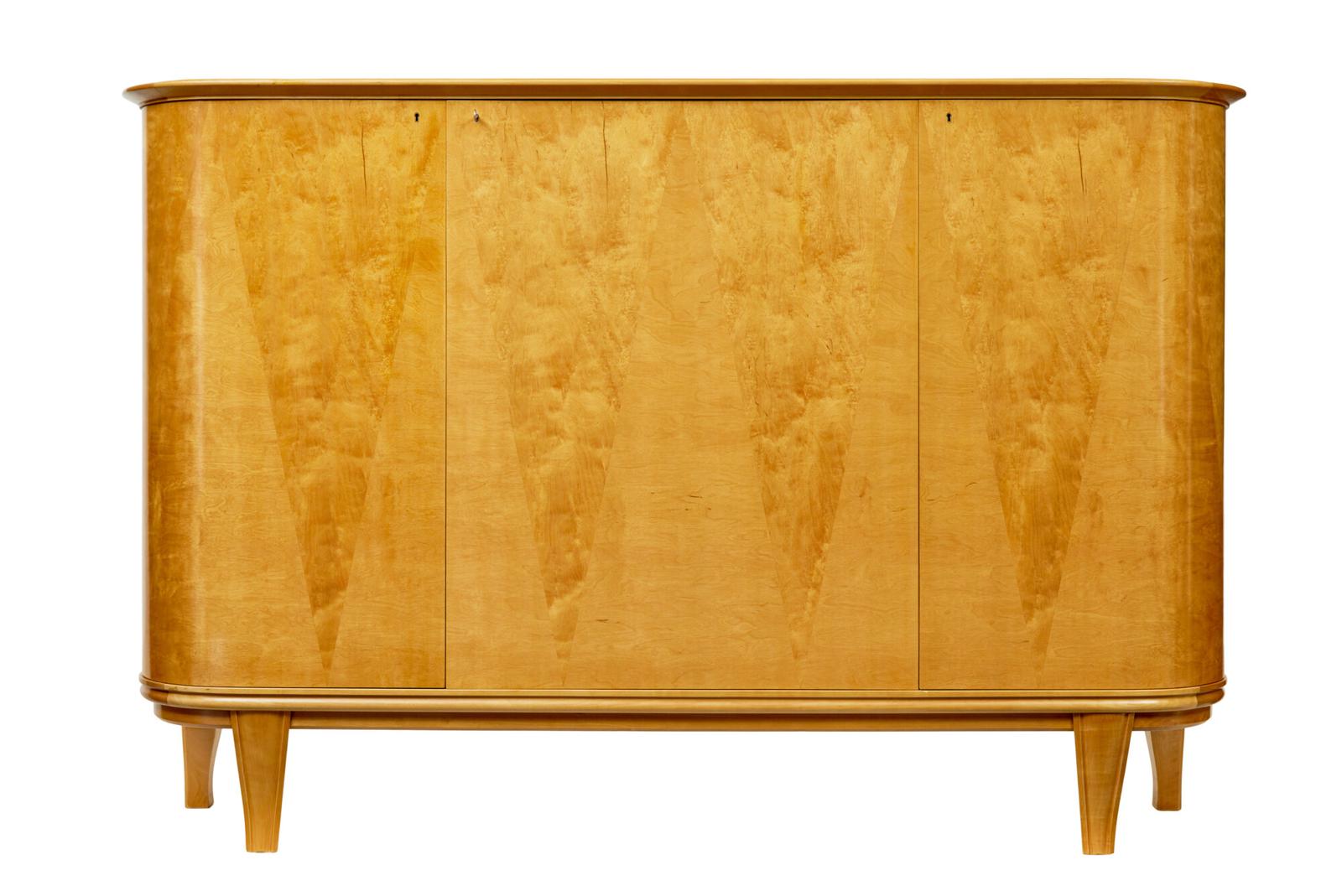 Mid Century Scandinavian Birch Inlaid Shaped Sideboard (1 of 10)
