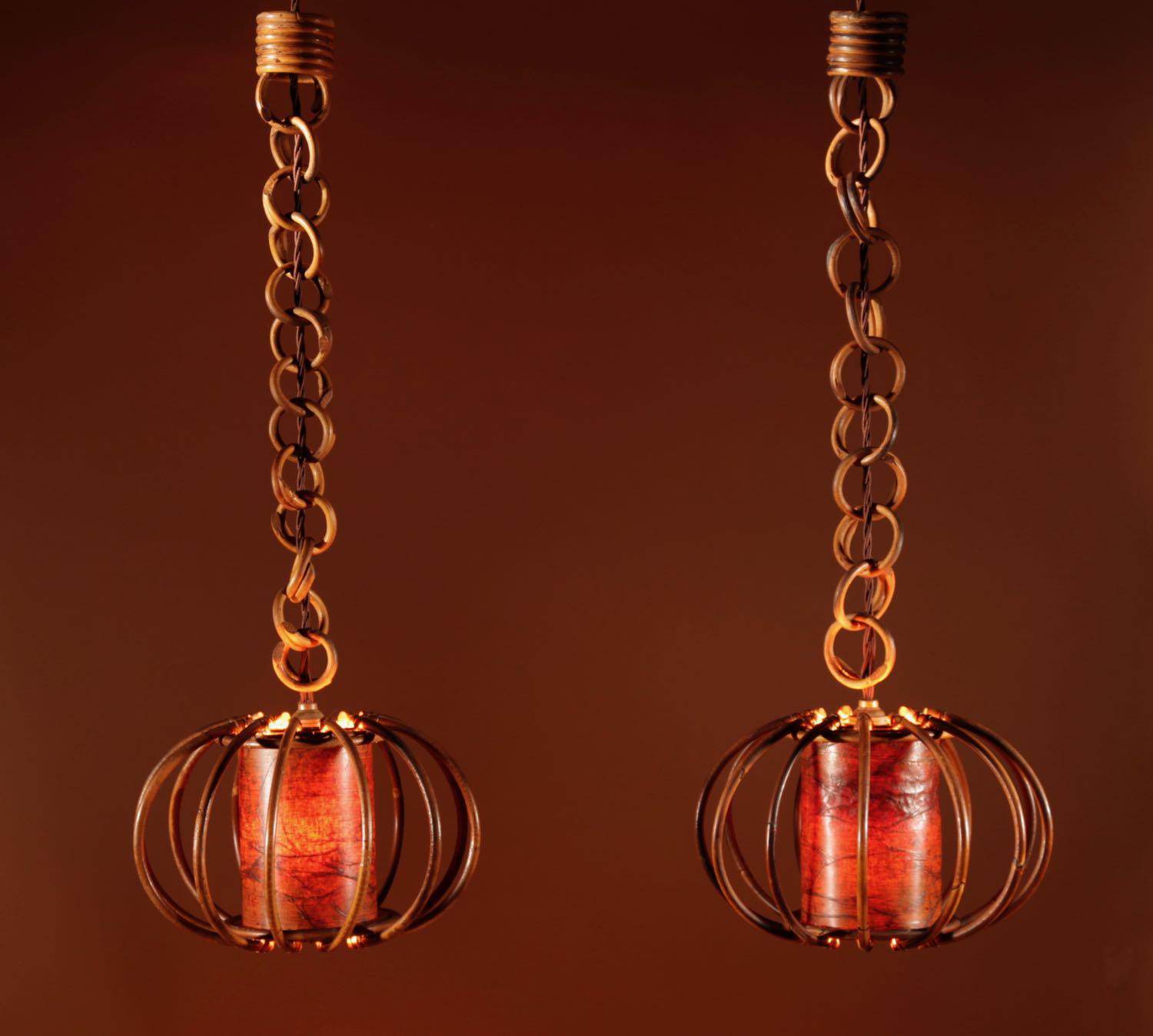 Pair of 1960s Very Decorative Rattan Hanging Lights (1 of 7)