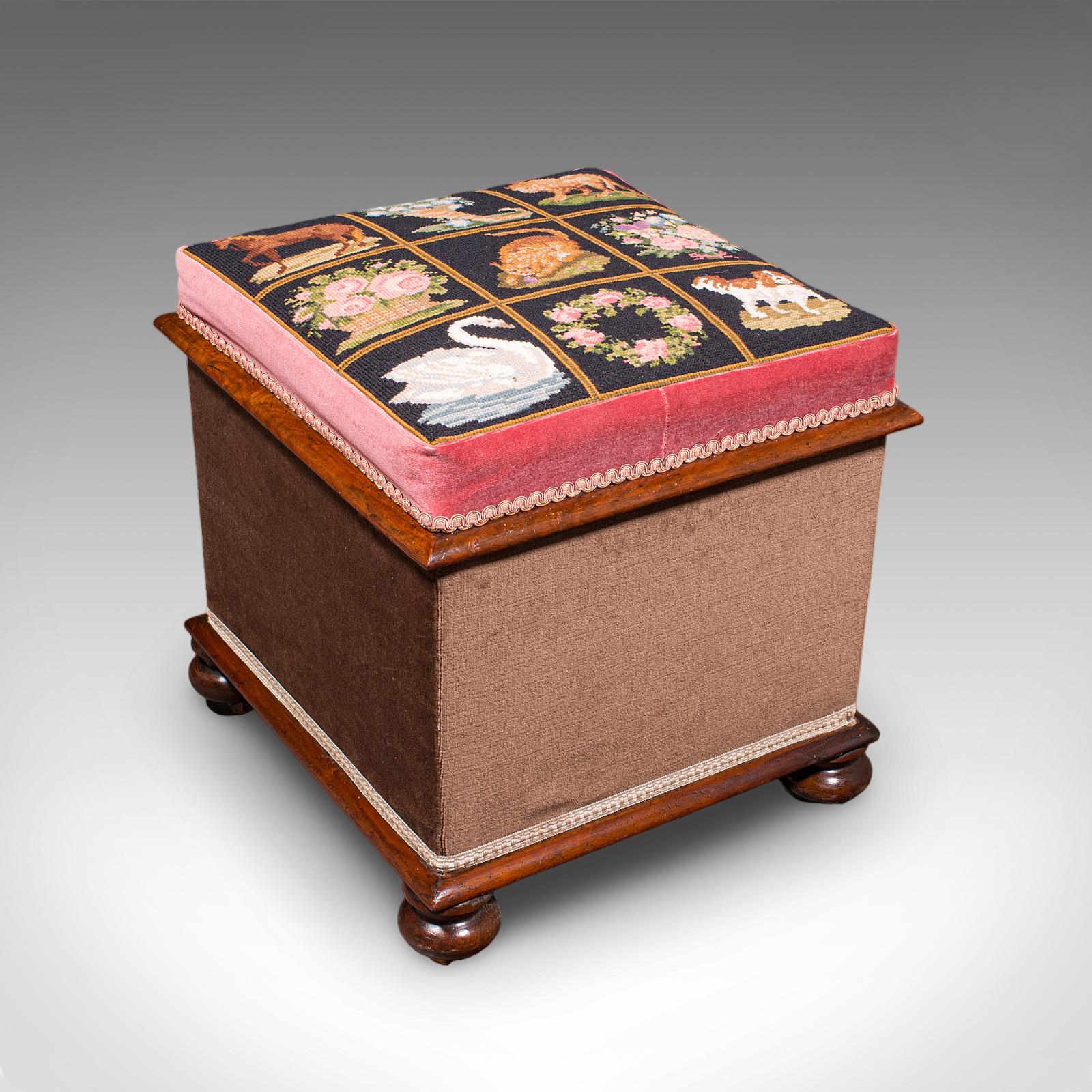 Antique Ottoman Footstool, English, Needlepoint, Dressing Stool - Victorian c.1860 (1 of 12)