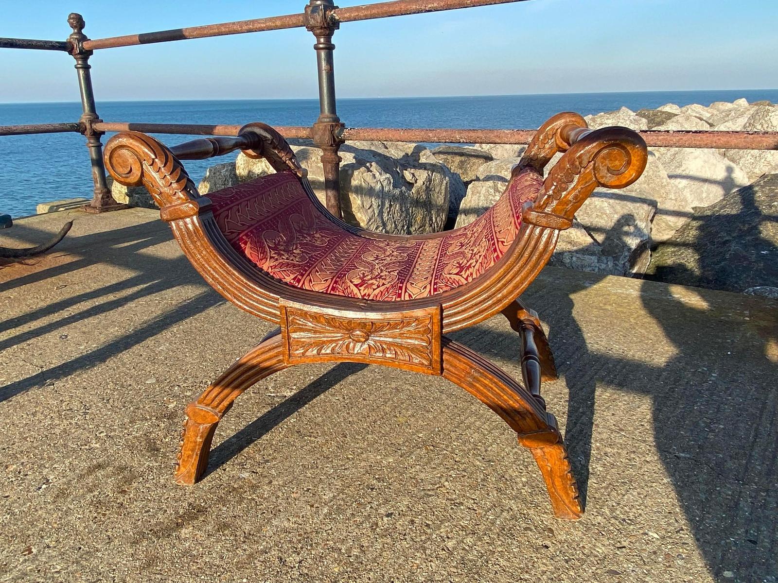 Antique Neoclassical X Frame Stool - 19th Century - Empire Style (1 of 9)