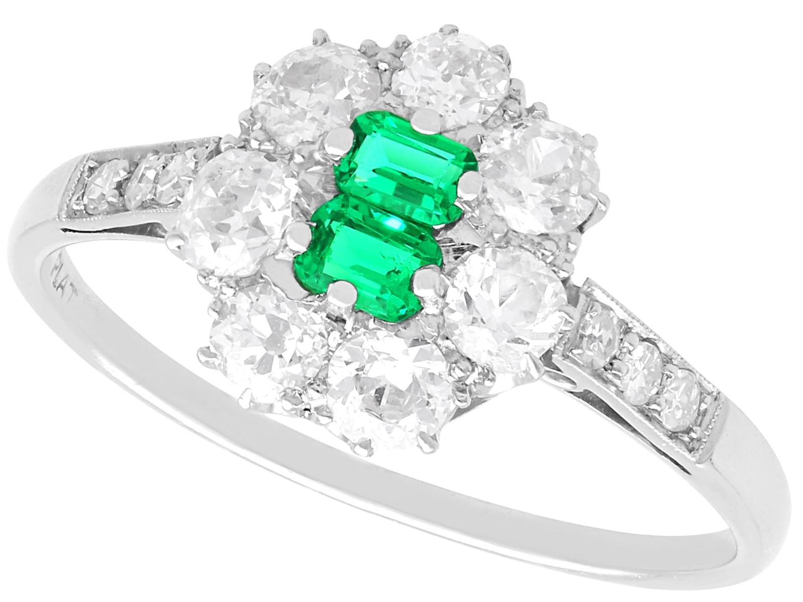 0.22ct Emerald & 0.70ct Diamond, Platinum Ring c.1925 (1 of 11)