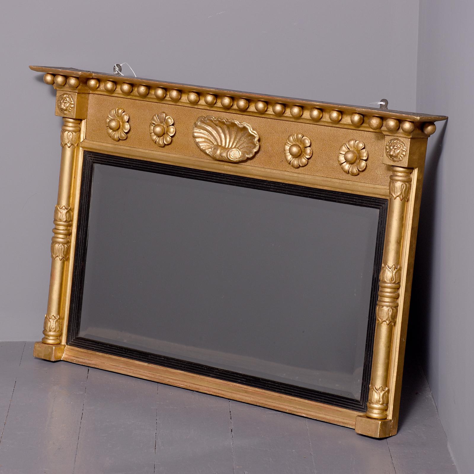 Neat-Sized Regency Giltwood Rectangular Bevelled-Edge Overmantel Mirror (1 of 8)