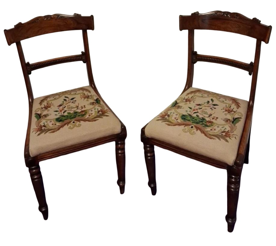 Vintage Pair of Chairs in Regency Style & Needlepoint Seat Cushion (1 of 8) Vintage Pair of Chairs in Regency Style & Needlepoint Seat Cushion (1 of 8)