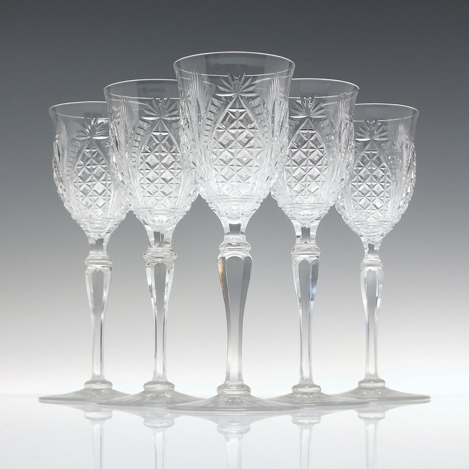 Six Antique Stevens & Williams Cut Wine Glass c.1900 (1 of 7)
