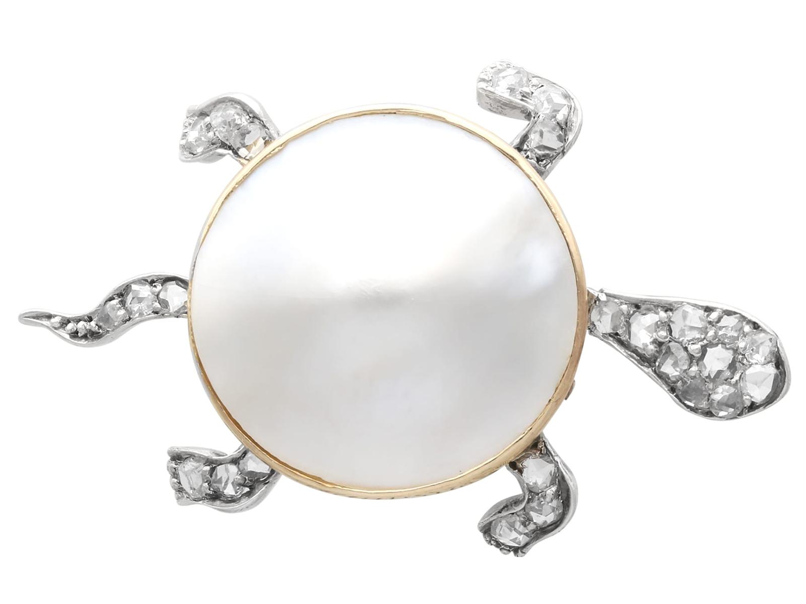 Antique Mother of Pearl, 0.65ct Diamond & Peridot, 12ct Yellow Gold Turtle Brooch c.1880 (1 of 9)