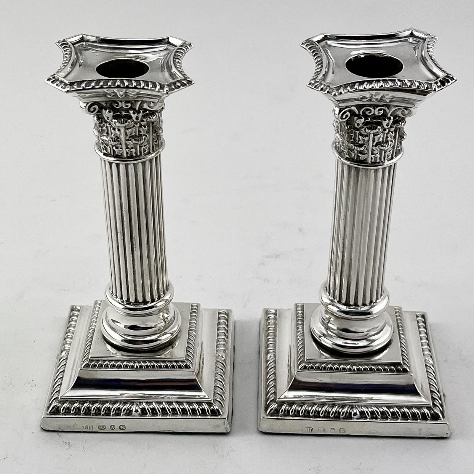 Pair of Late Victorian Sterling Silver Corinthian Style Candlesticks (1 of 8) Pair of Late Victorian Sterling Silver Corinthian Style Candlesticks (1 of 8)