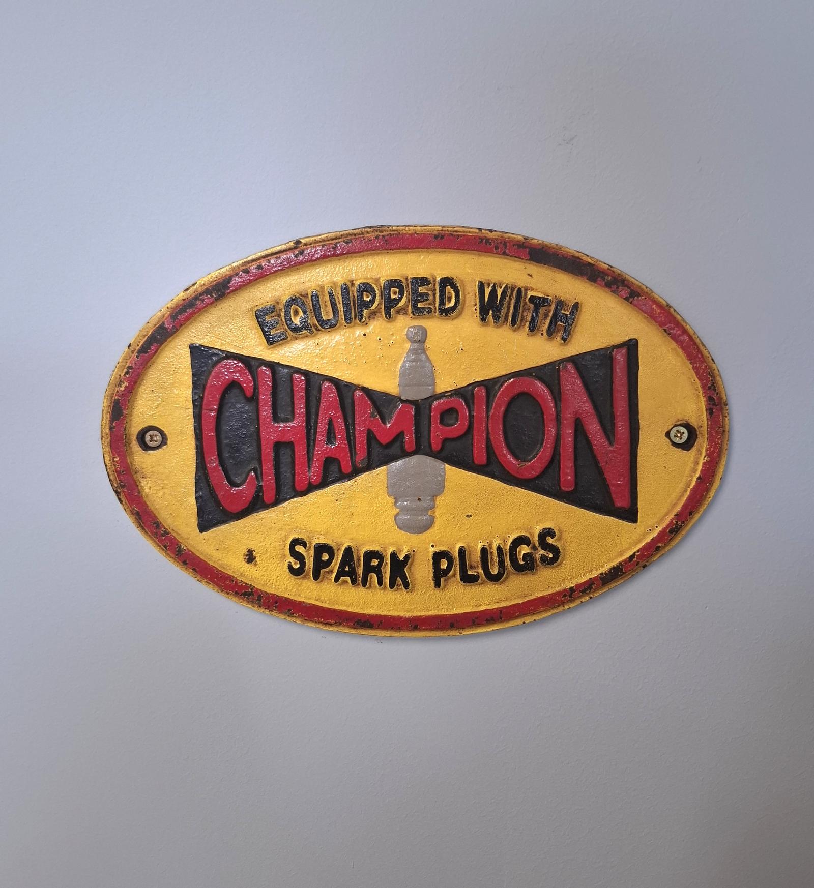 Retro "Champion Spark Plugs" Cast Iron Advertisement Sign (1 of 1)