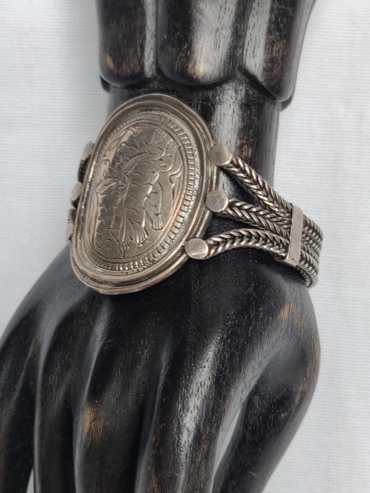 Vintage Solid Silver Bracelet with Oval Engraved Plate - Handmade (1 of 7)