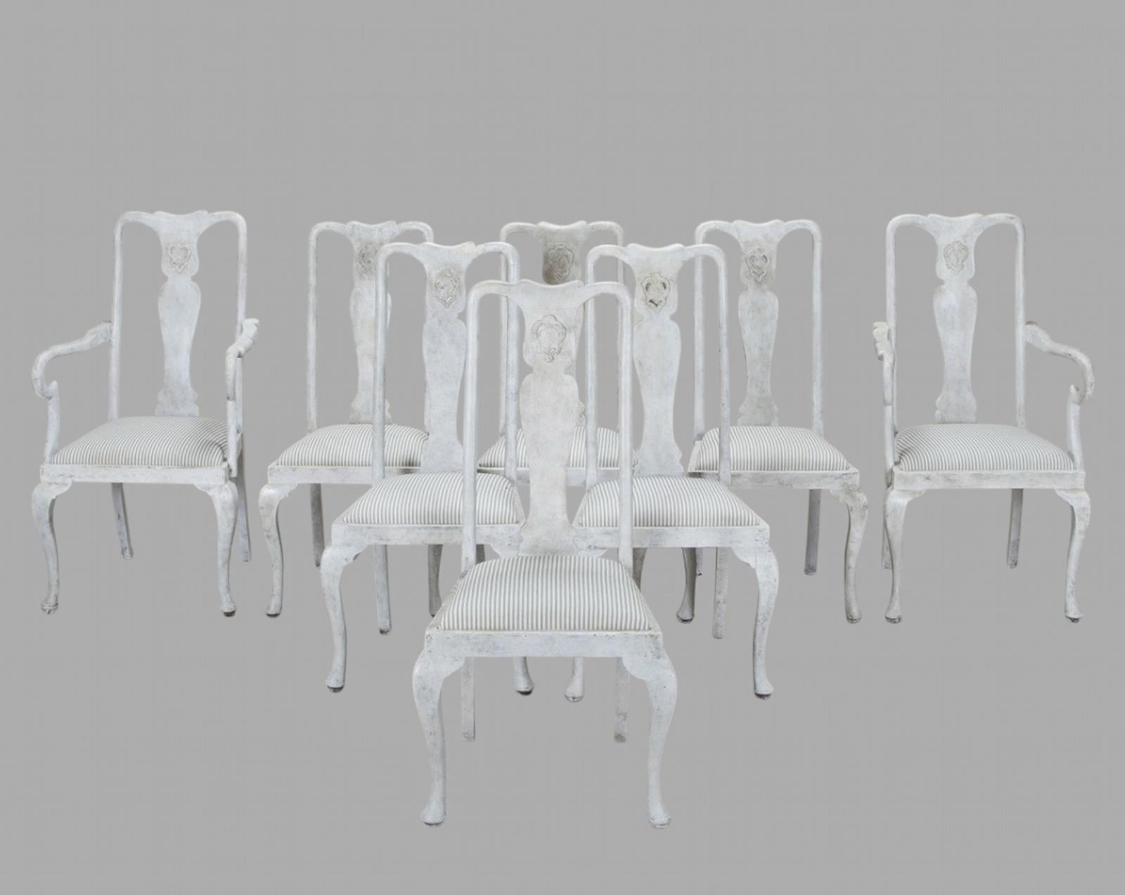 Attractive Set of Eight Painted Dining Chairs c.1920 (1 of 7)