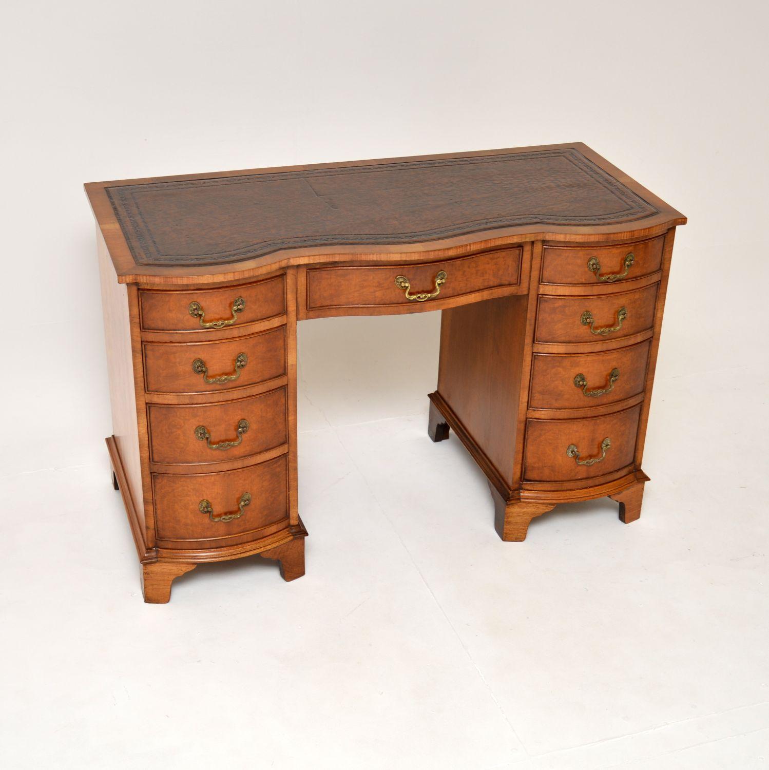 Burr Walnut Leather Top Pedestal Desk (1 of 10) Burr Walnut Leather Top Pedestal Desk (1 of 10)