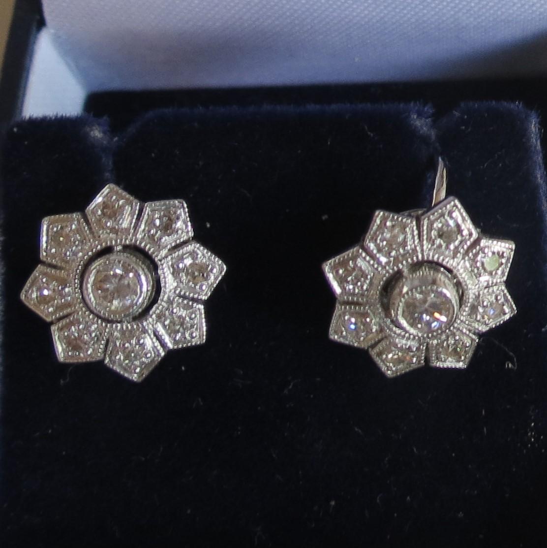Art Deco Floral-Cluster Diamond Platinum Earrings (1 of 6)