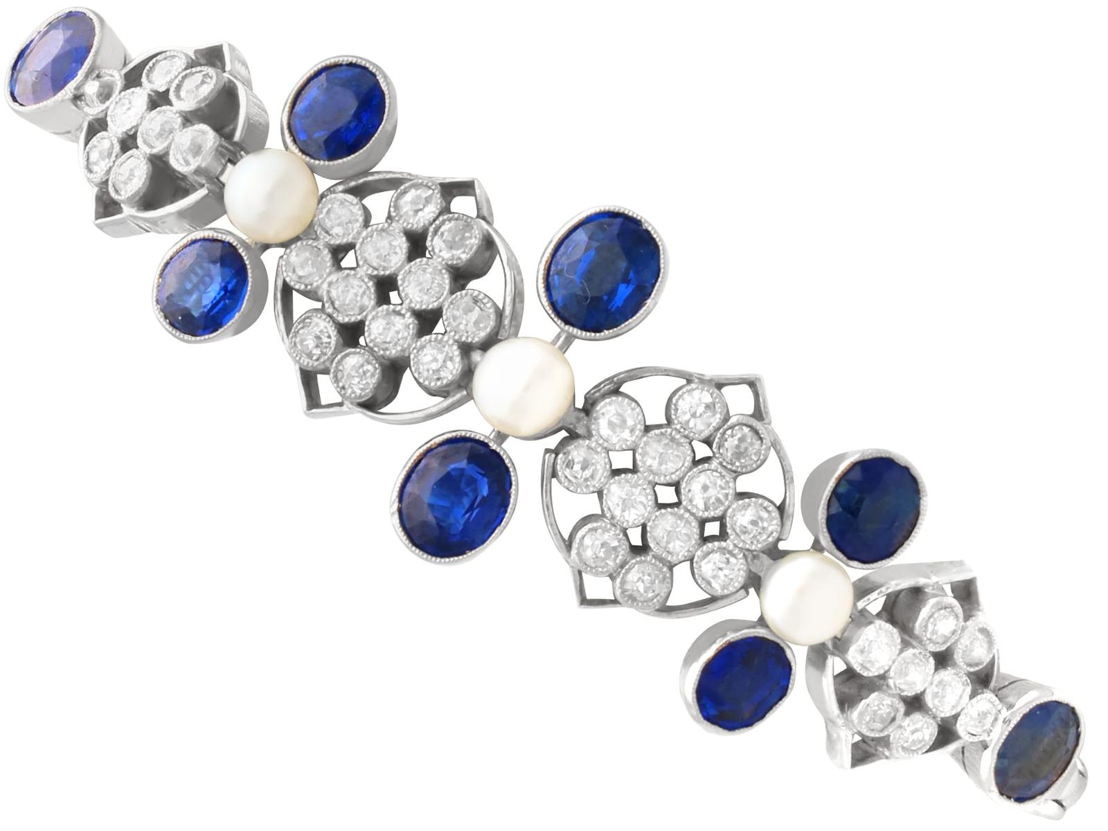 Antique 4.23ct Sapphire, 1.51ct Diamond, Pearl and Platinum Bracelet Circa 1935 (1 of 14)