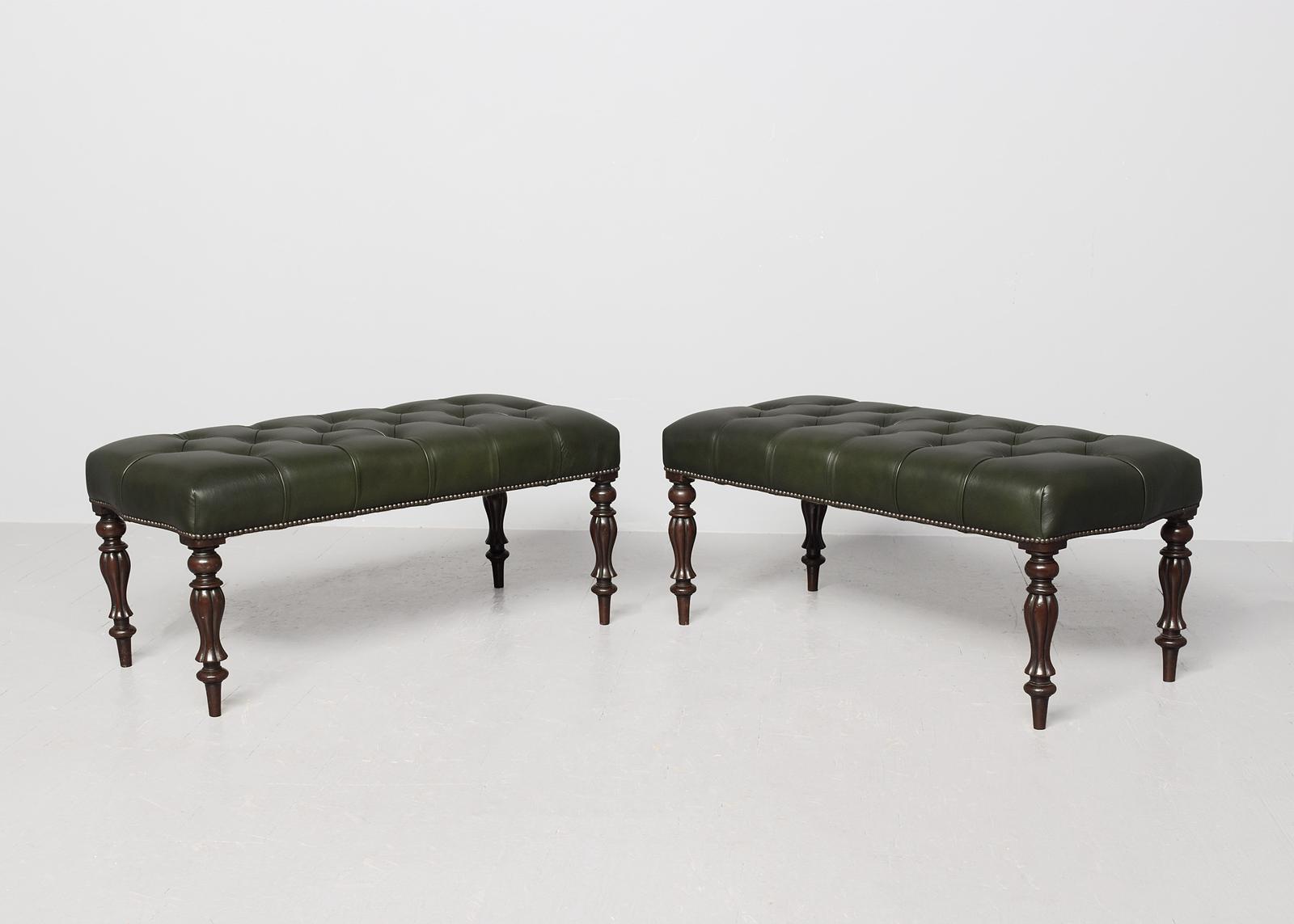 Large Early Victorian Mahogany-framed, Green Buttoned Leather Bench / Stool (1 of 6) Large Early Victorian Mahogany-framed, Green Buttoned Leather Bench / Stool (1 of 6)