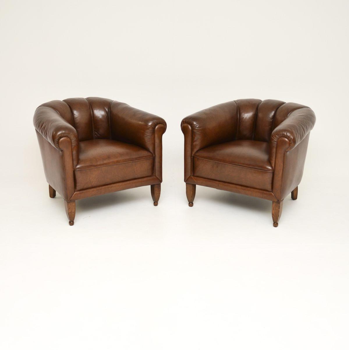 Pair of Antique Swedish Leather Club Armchairs (1 of 10) Pair of Antique Swedish Leather Club Armchairs (1 of 10)