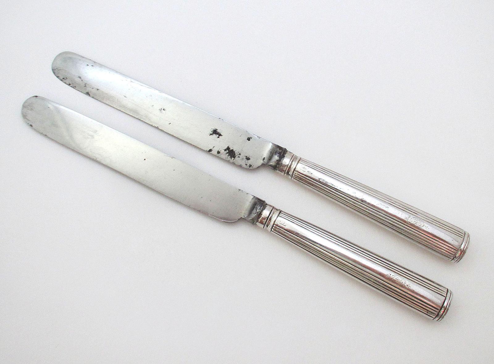 Pair Moses Brent George III Georgian Antique Sterling Silver Handled Knives London 1794 (1 of 7) Pair Moses Brent George III Georgian Antique Sterling Silver Handled Knives London 1794 (1 of 7)
