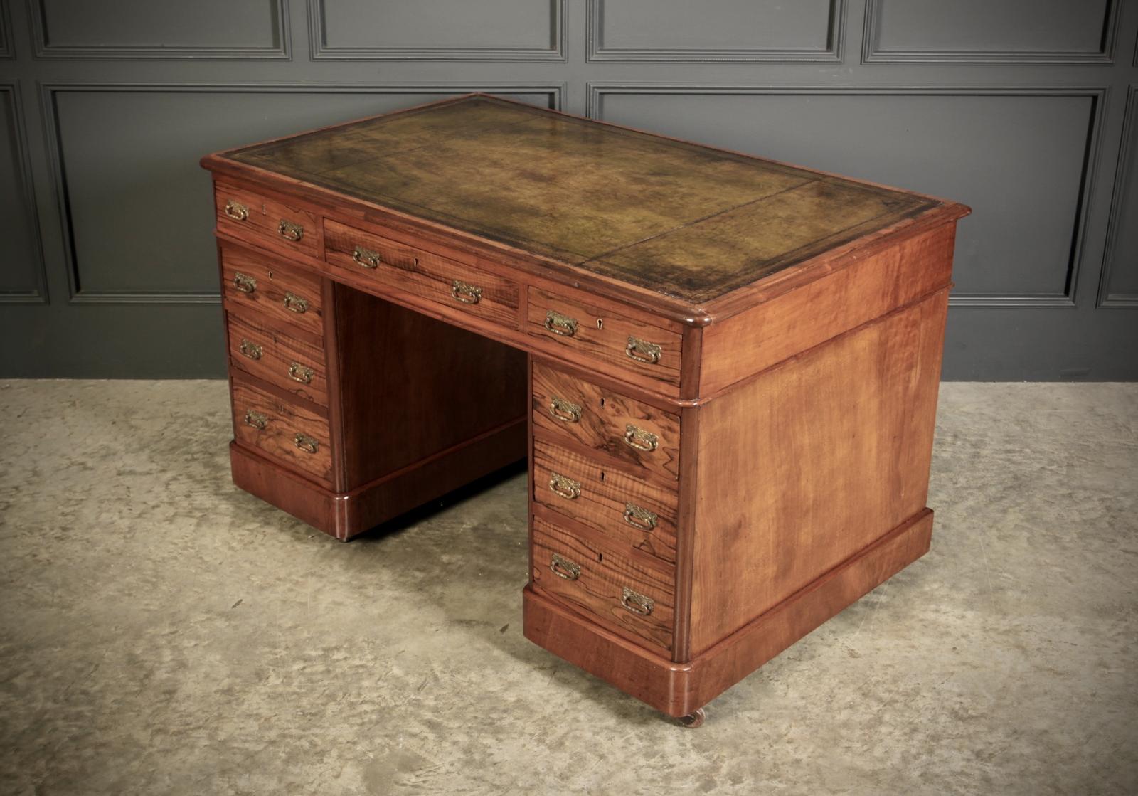 Victorian Walnut & Leather Pedestal Desk (1 of 11) Victorian Walnut & Leather Pedestal Desk (1 of 11)