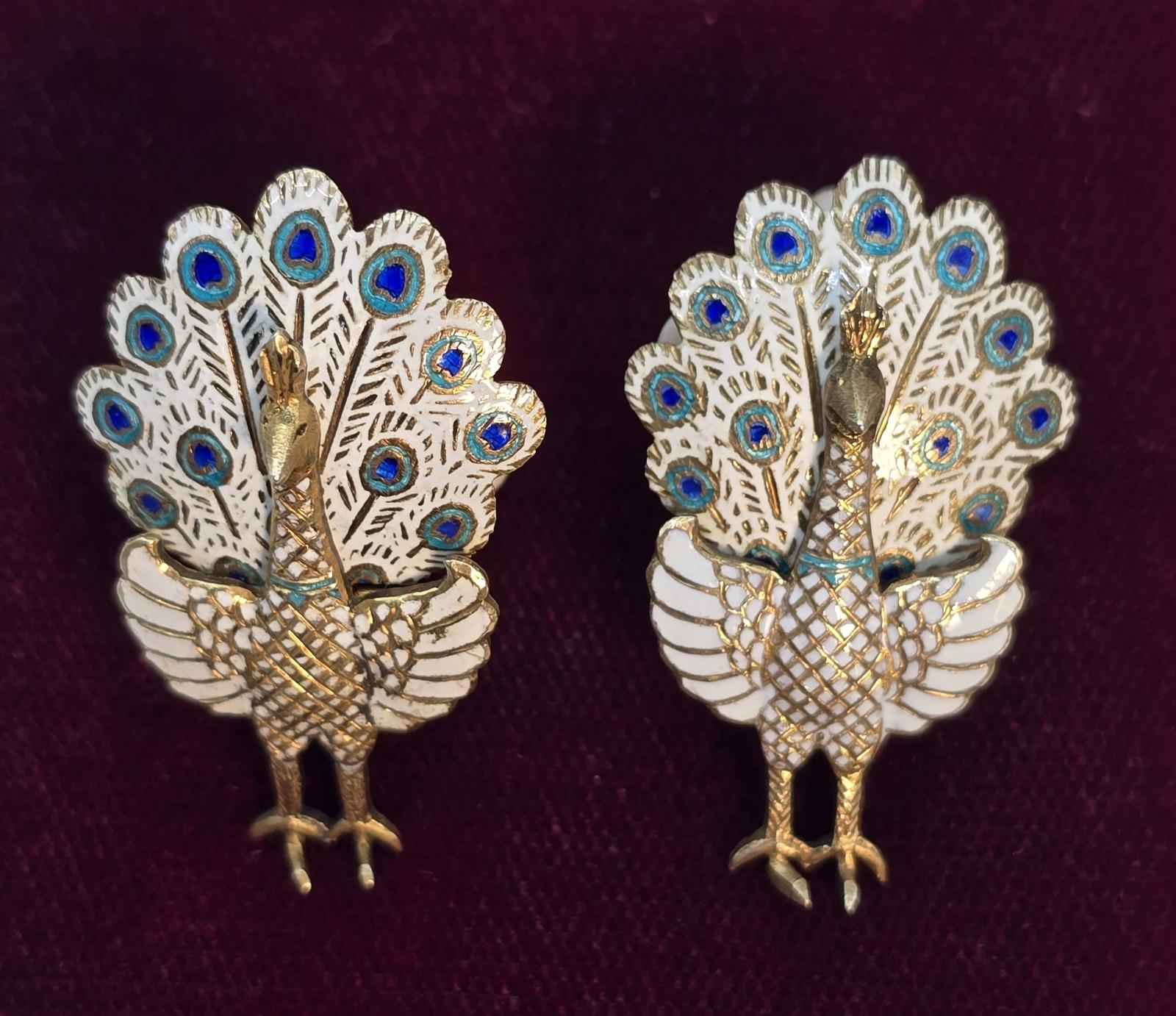 Pair of Silver & Enamel Asian Peacock Earrings (1 of 10)