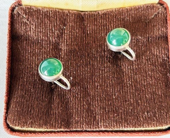 Malcolm Gray Ortak Pair of Silver & Chrysoprase Earrings (1 of 7)