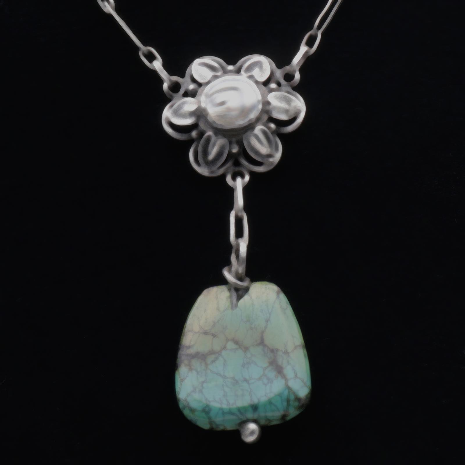 Arts & Crafts Silver, Pearl & Turquoise Necklace (1 of 1)