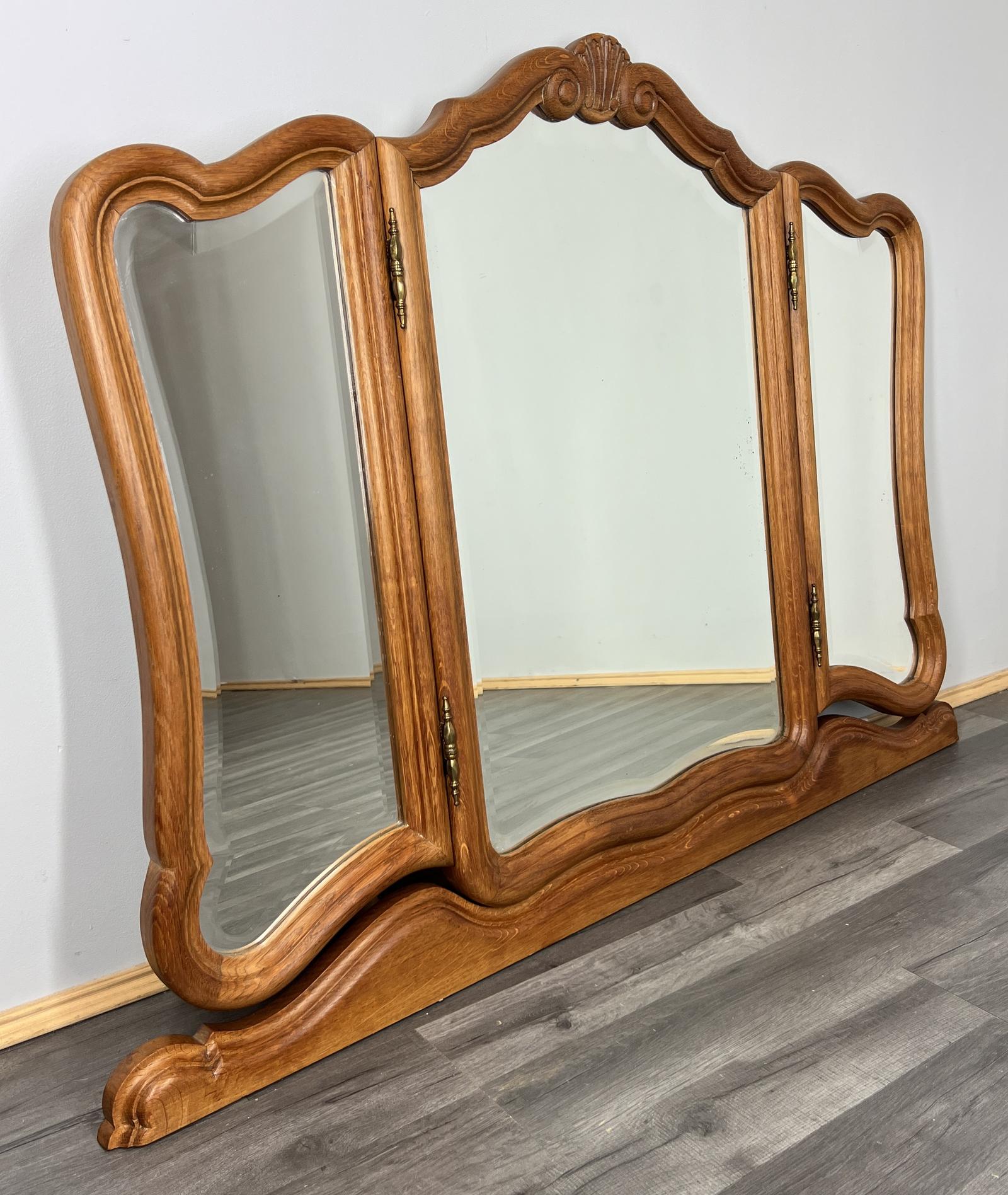 Mirror Vintage French Style Oak Triple Dressing Mirror Curved Frame LOT 4069 (1 of 7)