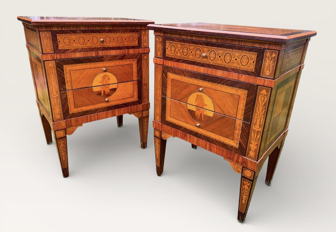 Pair of Marquetry Bedside Tables in North Italian Taste (1 of 9) Pair of Marquetry Bedside Tables in North Italian Taste (1 of 9)