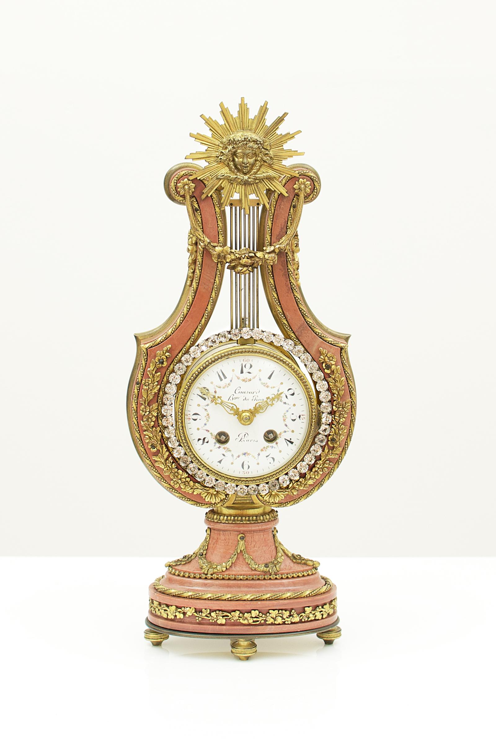 French Marble & Ormolu Mount Lyre Mantel Clock (1 of 8)