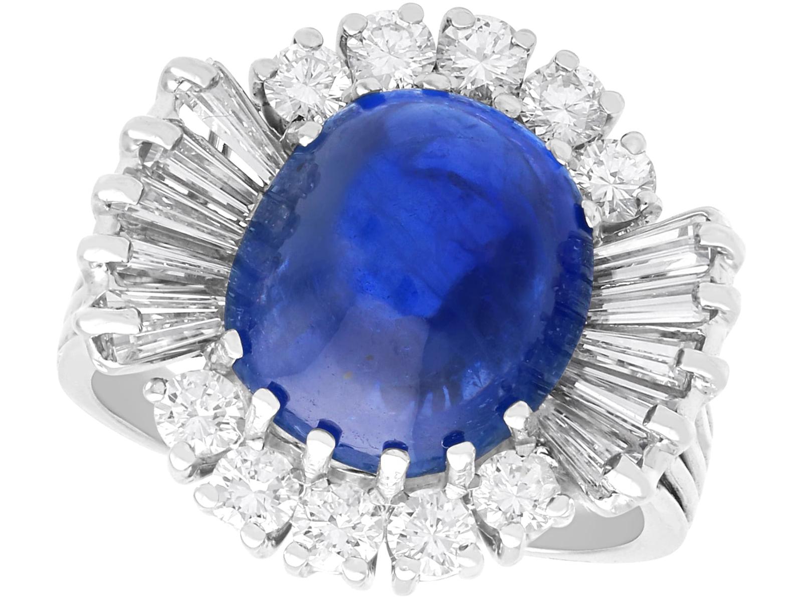 Vintage 5.34ct Burma Sapphire and 1.10ct Diamond, 18ct White Gold Cluster Ring Circa 1945 (1 of 14)