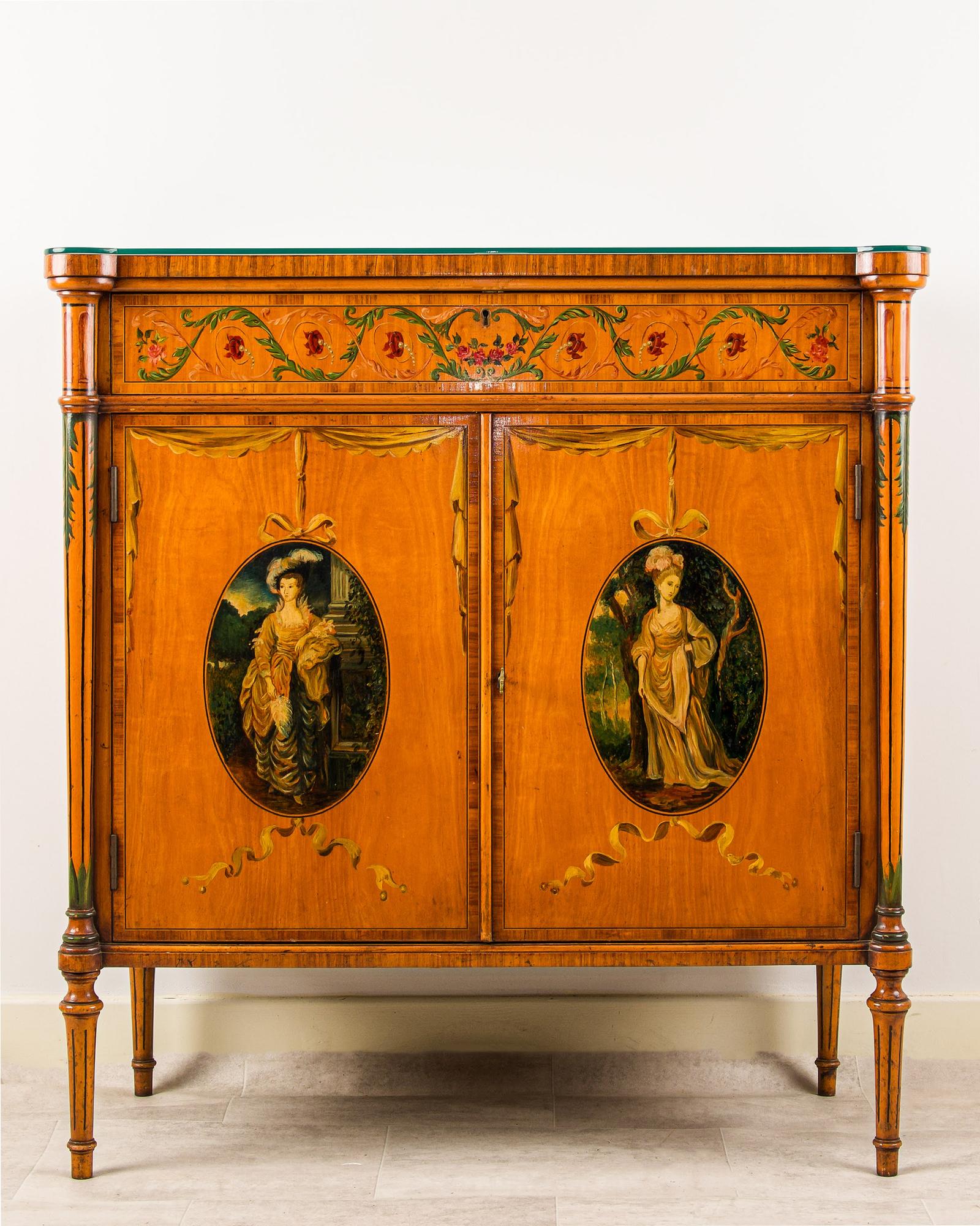 Fine Satinwood Painted Side Cabinet with Neo-classical Decoration (1 of 8) Fine Satinwood Painted Side Cabinet with Neo-classical Decoration (1 of 8)