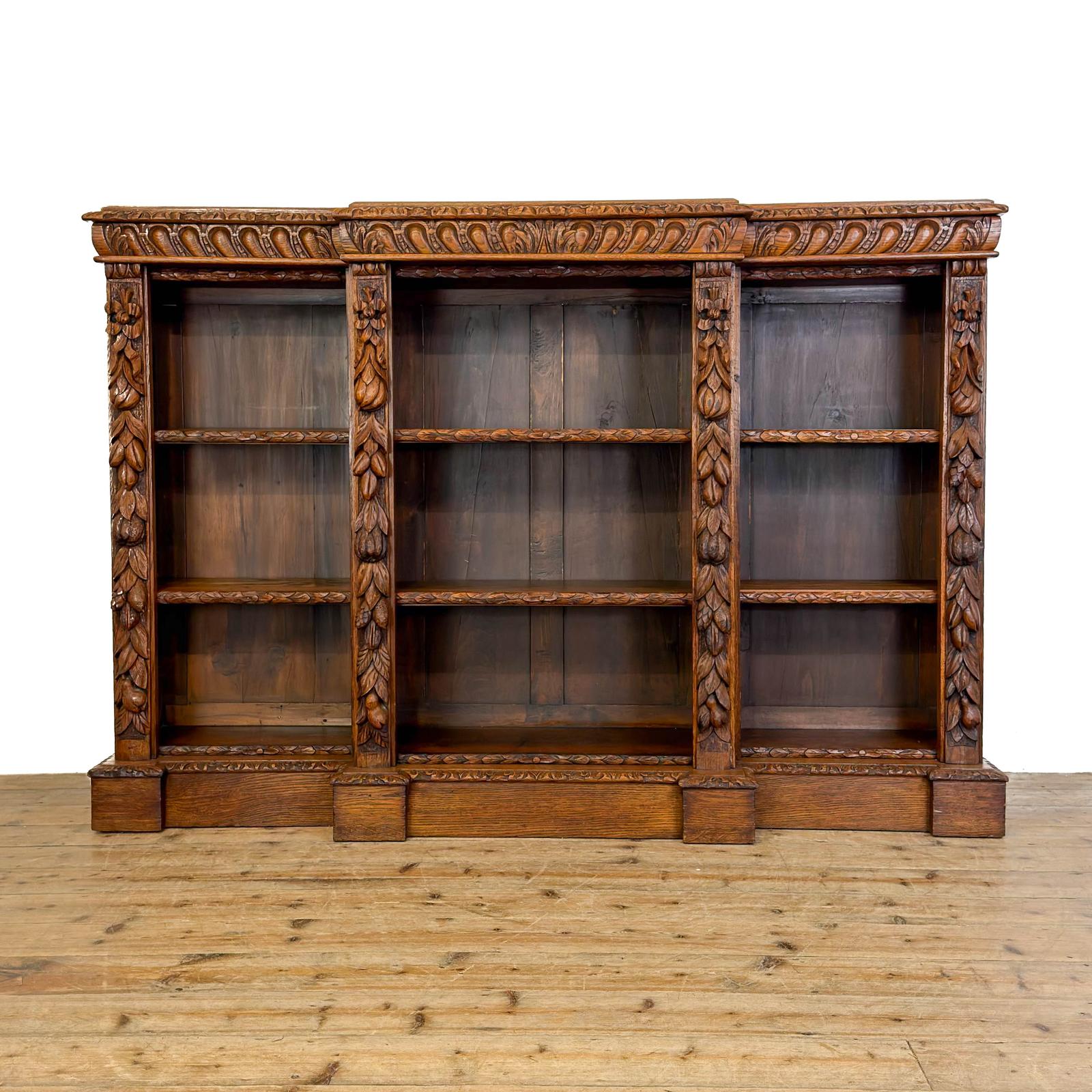Antique Victorian Carved Oak Breakfront Bookcase (1 of 8) Antique Victorian Carved Oak Breakfront Bookcase (1 of 8)