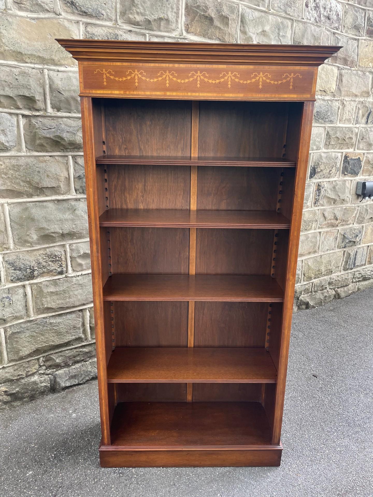 Quality Tall Inlaid Mahogany Open Bookcase (1 of 9)