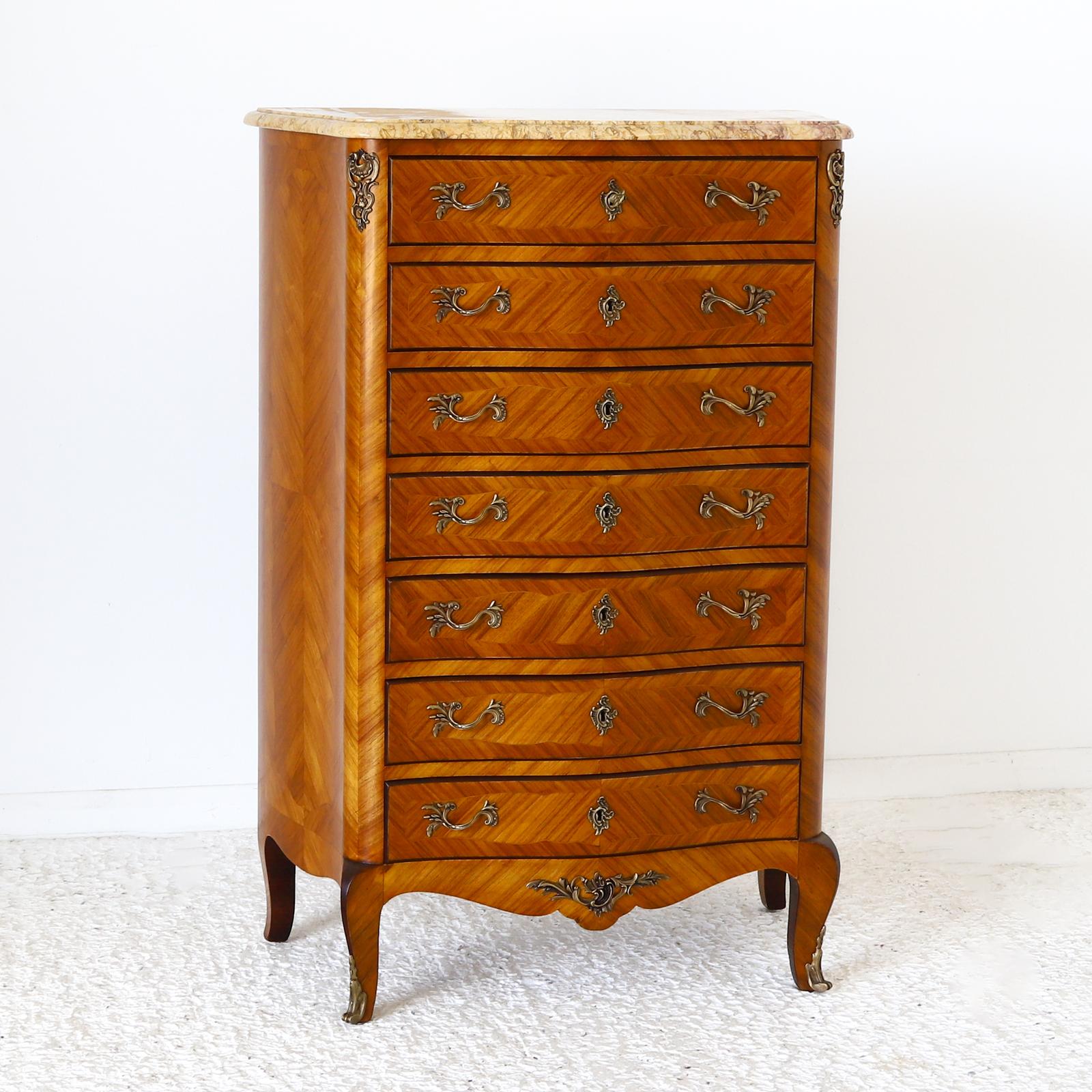 French Semainier Marble Top Chest of 7 Drawers 1910-1920 (1 of 8)