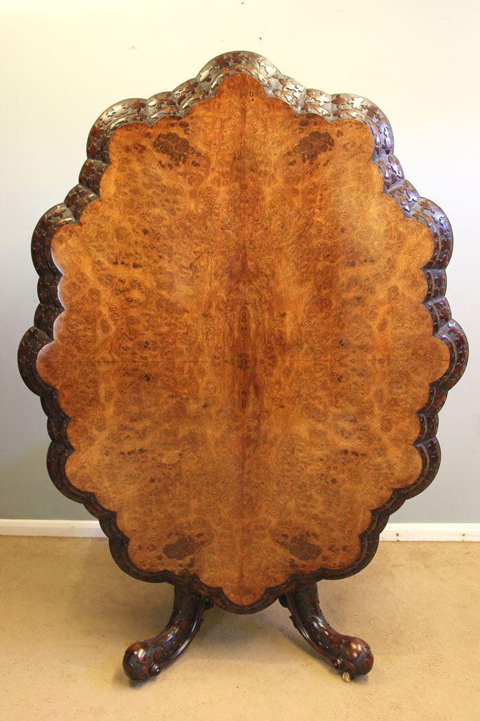 Quality Victorian Burr Walnut & Rosewood Centre Dining Table (1 of 8)