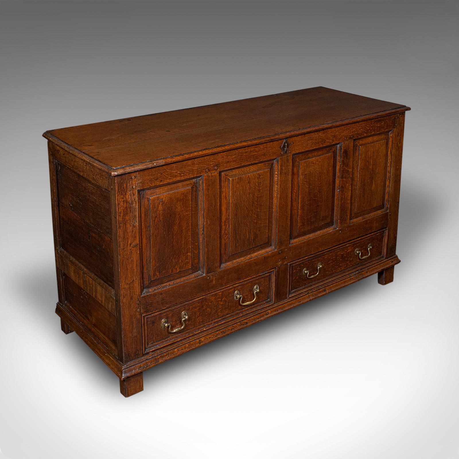 Antique 4 Panel Coffer, English, Oak, Linen, Mule Chest, Country House - Georgian c.1750 (1 of 10)