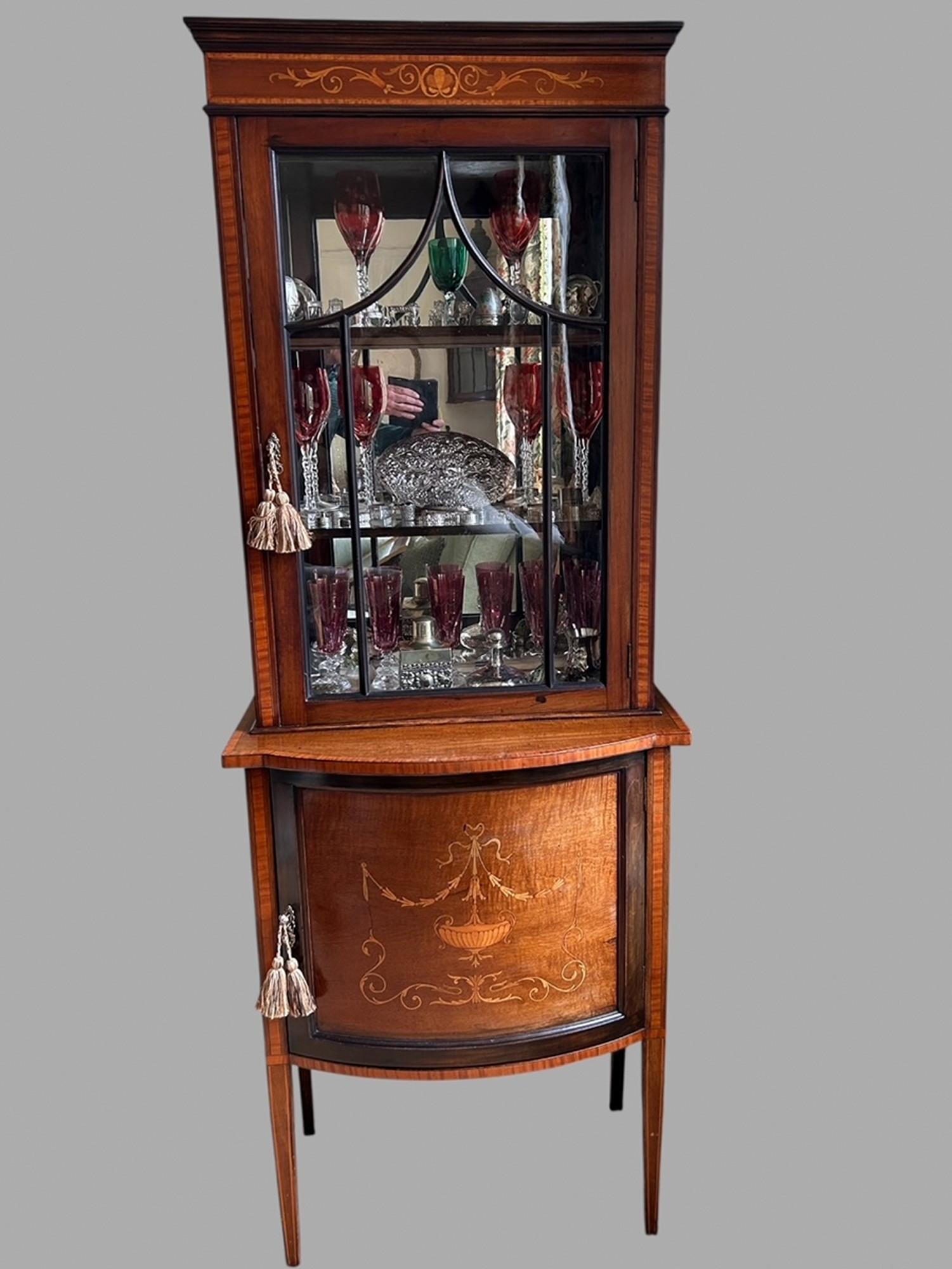 Edwardian Mahogany & Satinwood Cross Banded Display Cabinet (1 of 9)