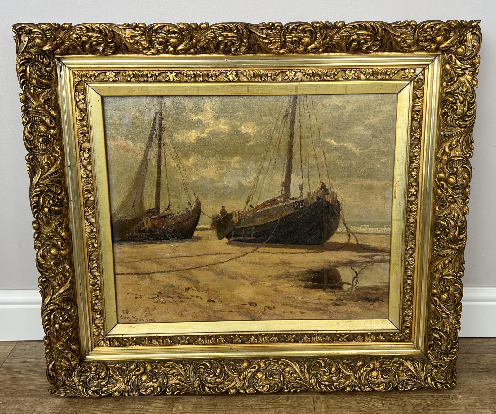 Oil Painting Vintage French Signed Coastal Boats Scene Framed Artwork (1 of 16) Oil Painting Vintage French Signed Coastal Boats Scene Framed Artwork (1 of 16)