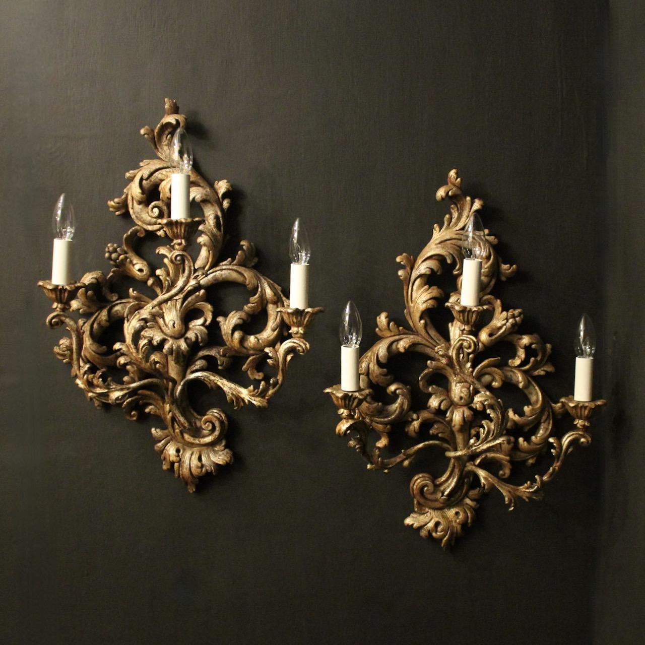 Florentine Silver Giltwood Antique Wall Lights (1 of 10)