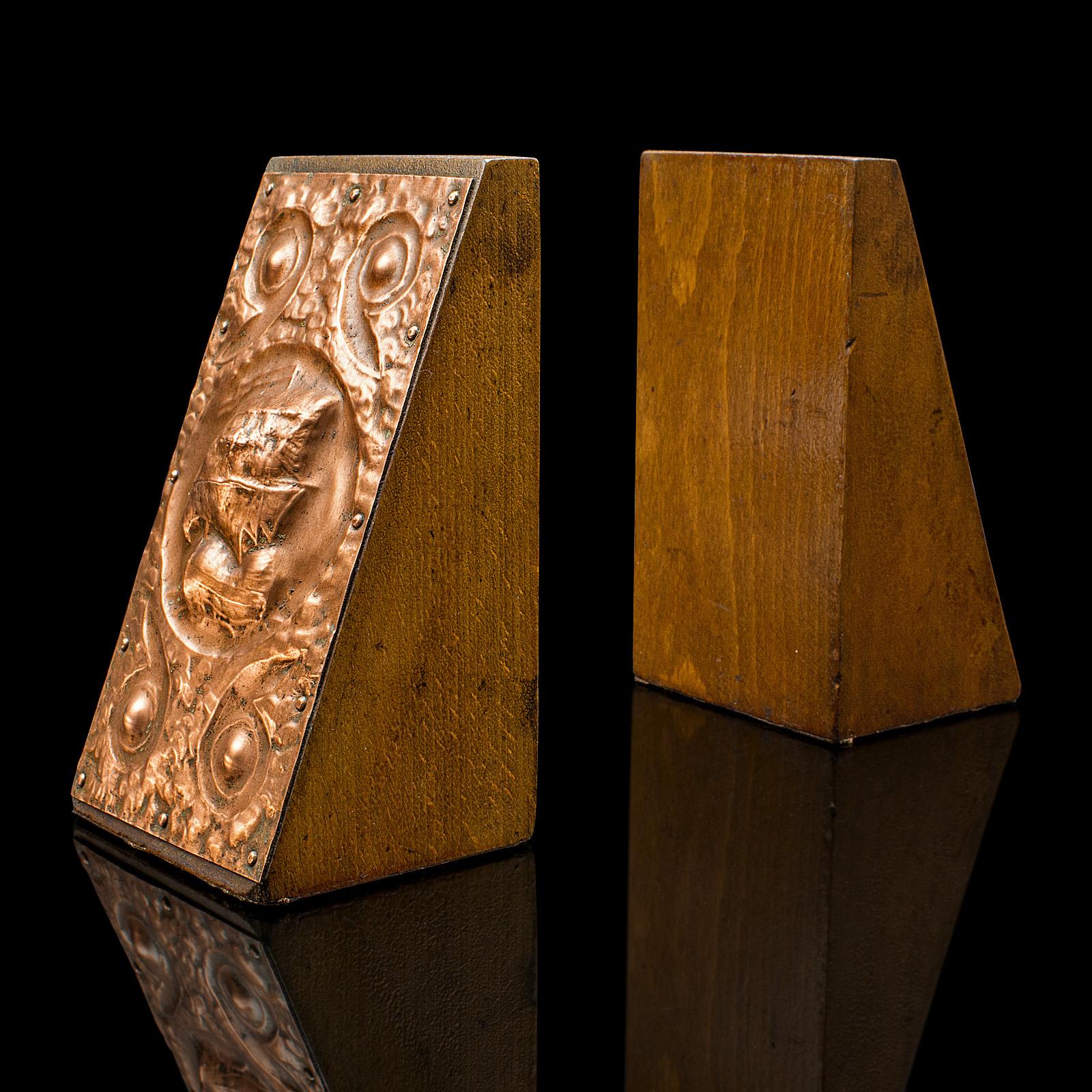 Pair of Antique Maritime Bookends, Continental, Copper, Oak, Book Rest c.1890 (1 of 9)
