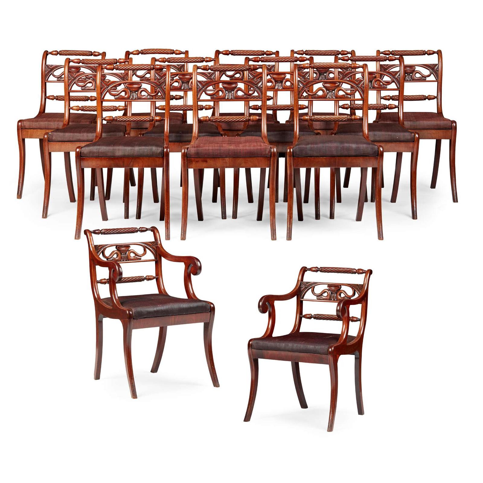 Rare Set of 14 Regency Mahogany Dining Chairs (1 of 2)