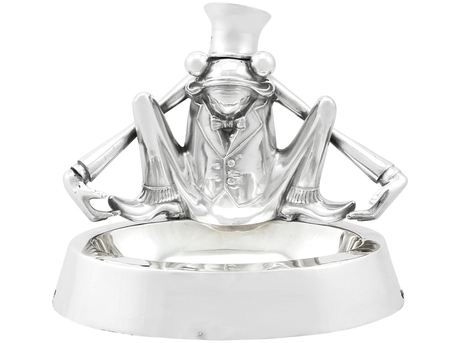 Antique Edwardian Sterling Silver Frog Inkwell 1904 (1 of 9)
