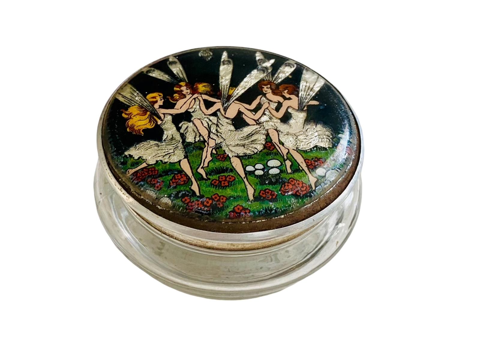 Rare Art Deco 1930s Gwenda Foil Backed Dancing Fairies Powder Pot (1 of 6) Rare Art Deco 1930s Gwenda Foil Backed Dancing Fairies Powder Pot (1 of 6)