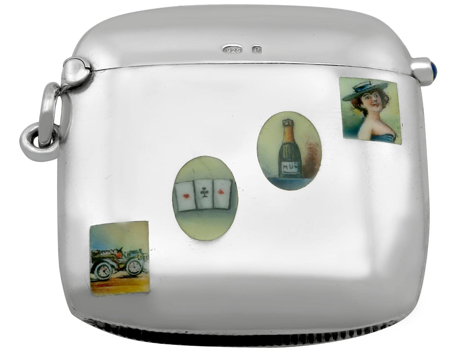 Sterling Silver & Enamel Vesta Case - Antique Edwardian (1 of 13)