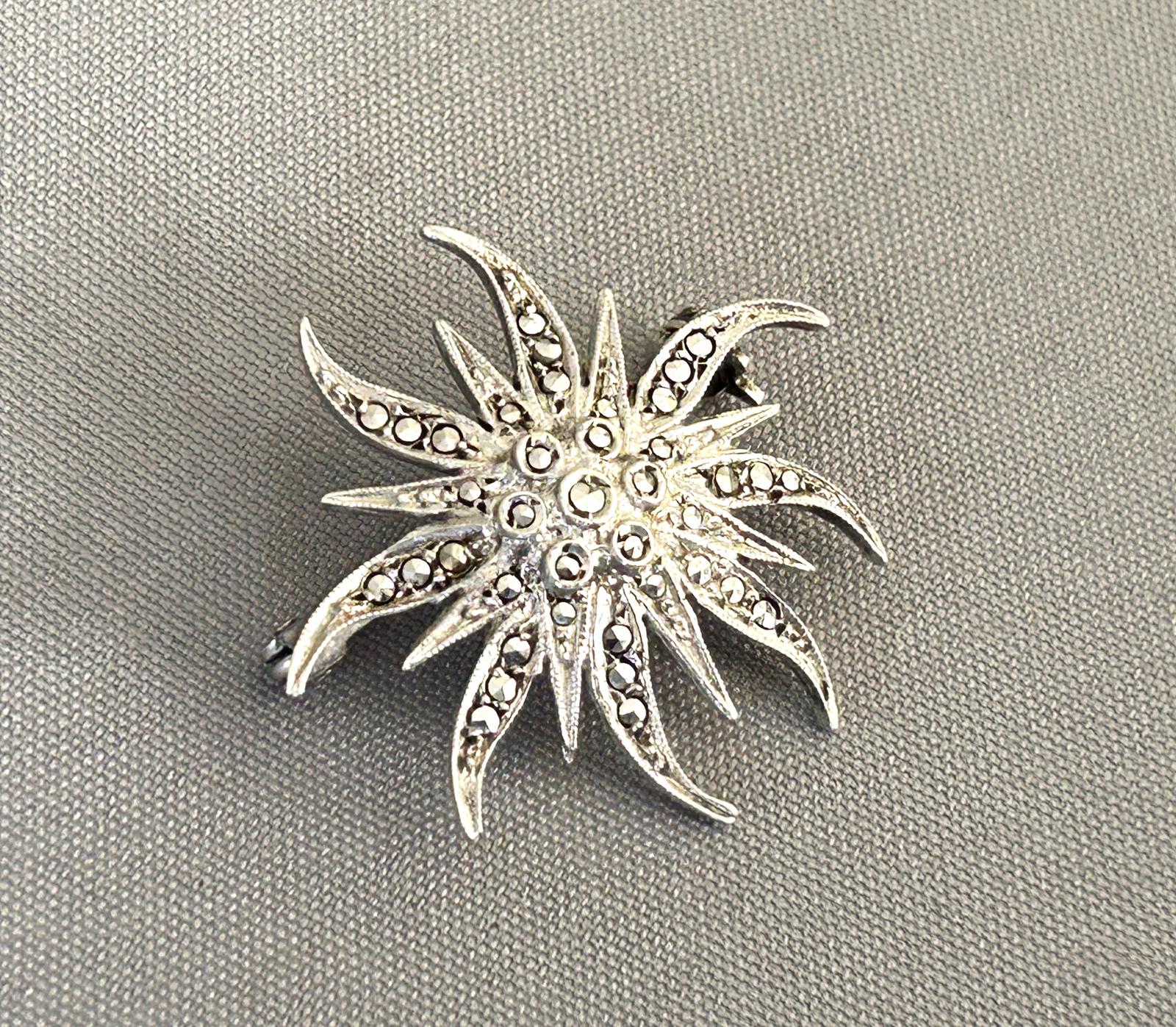 German Silver & Paste Diamond Flower Brooch (1 of 6)