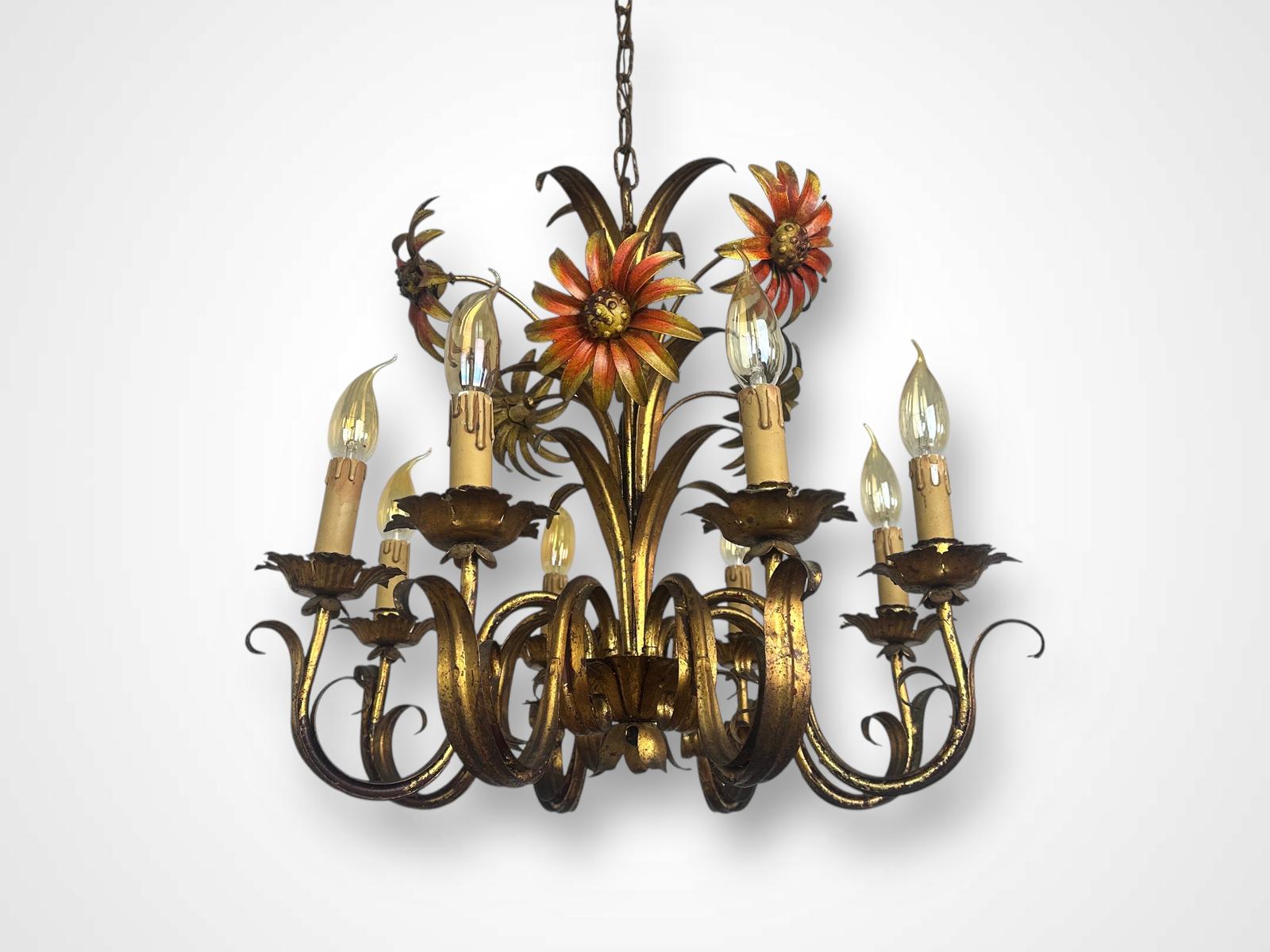 French Toleware Floral Chandelier Large 8 Arm Ceiling Light (1 of 14)