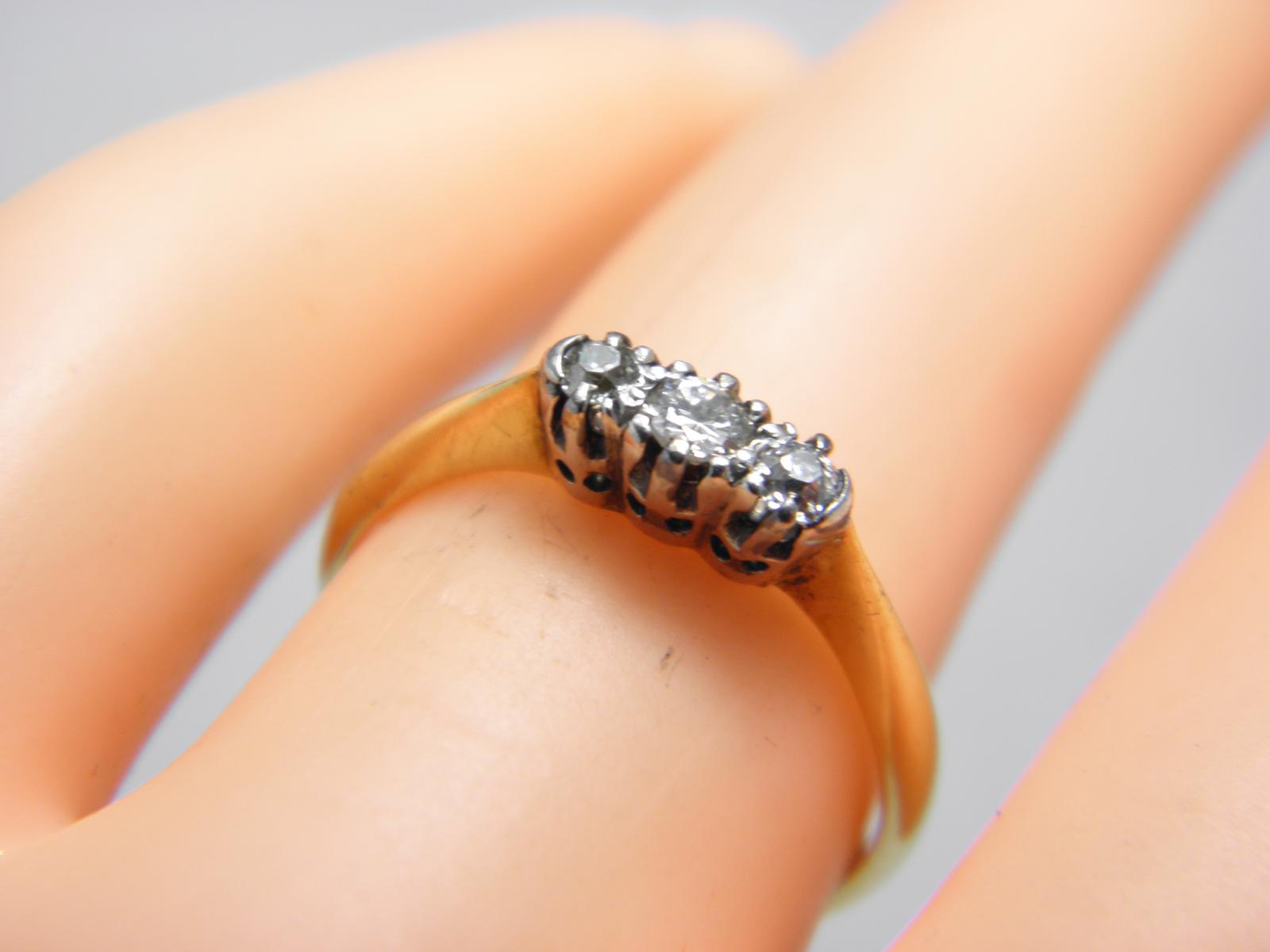 Antique 18ct Gold Platinum Diamond Trilogy Ring Size K 1/2 (1 of 11)