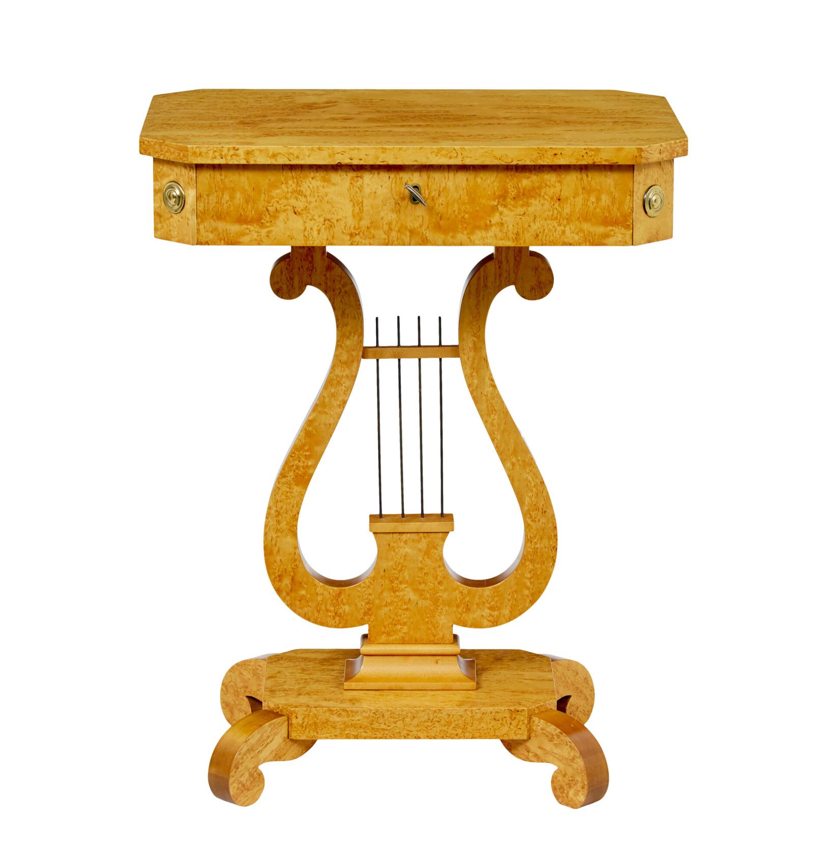 Swedish 1920s Empire Revival Birch Lyre Form Side Table (1 of 8)
