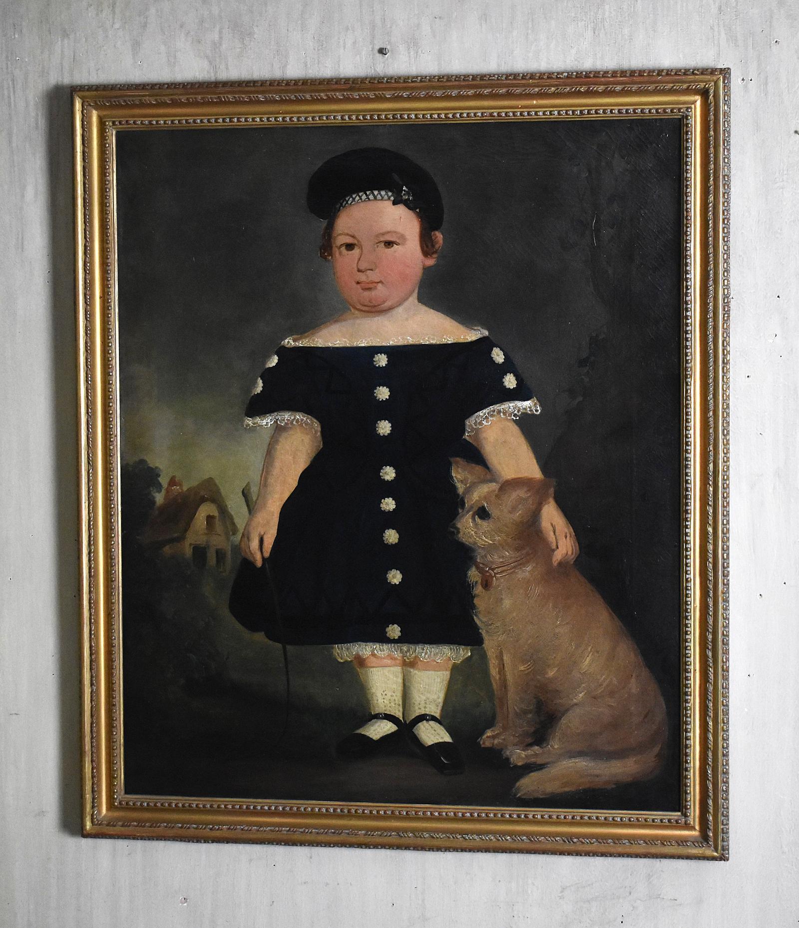 Victorian Folk-art Portrait of a Child and Dog (1 of 6) Victorian Folk-art Portrait of a Child and Dog (1 of 6)